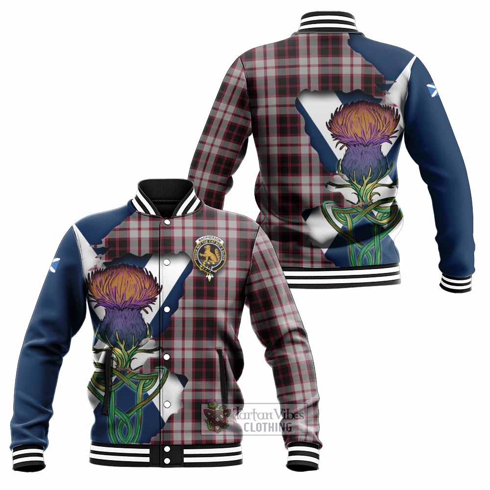 Tartan Vibes Clothing MacPherson (McPherson) Tartan Family Crest Baseball Jacket Scottish Thistle Celtic Inspired