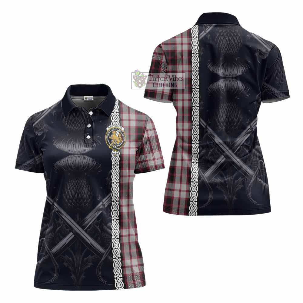 Tartan Vibes Clothing MacPherson (McPherson) Tartan Women's Polo Shirt with Family Crest Cross Sword Thistle Celtic Vibes