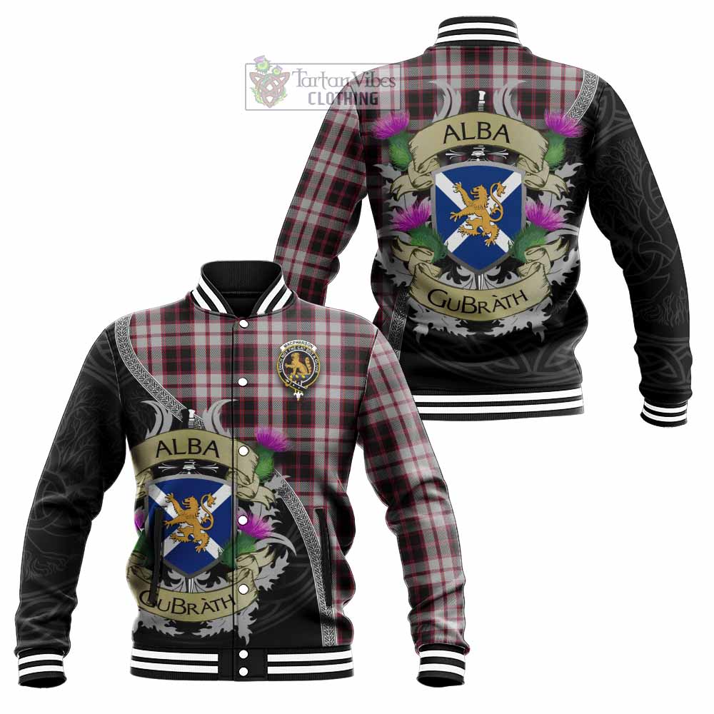 Tartan Vibes Clothing MacPherson (McPherson) Tartan Family Crest Baseball Jacket Lion Rampant Royal Thistle Shield Celtic Inspired