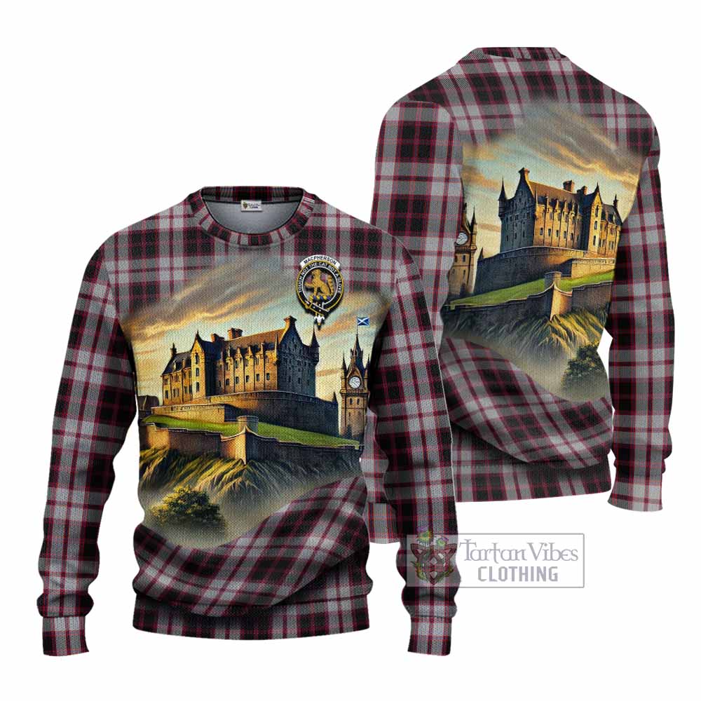 Tartan Vibes Clothing MacPherson (McPherson) Tartan Family Crest Knitted Sweater with Scottish Ancient Castle Style