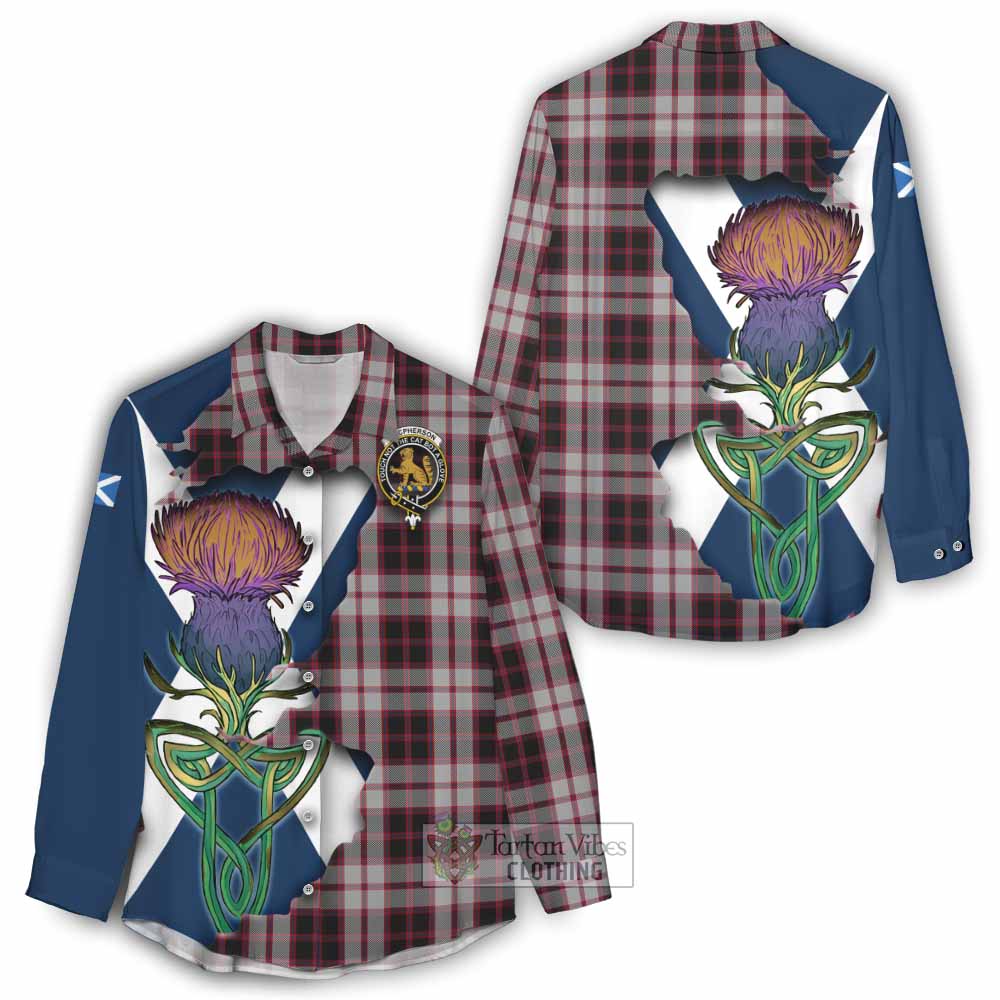 Tartan Vibes Clothing MacPherson (McPherson) Tartan Family Crest Women's Casual Shirt Scottish Thistle Celtic Inspired