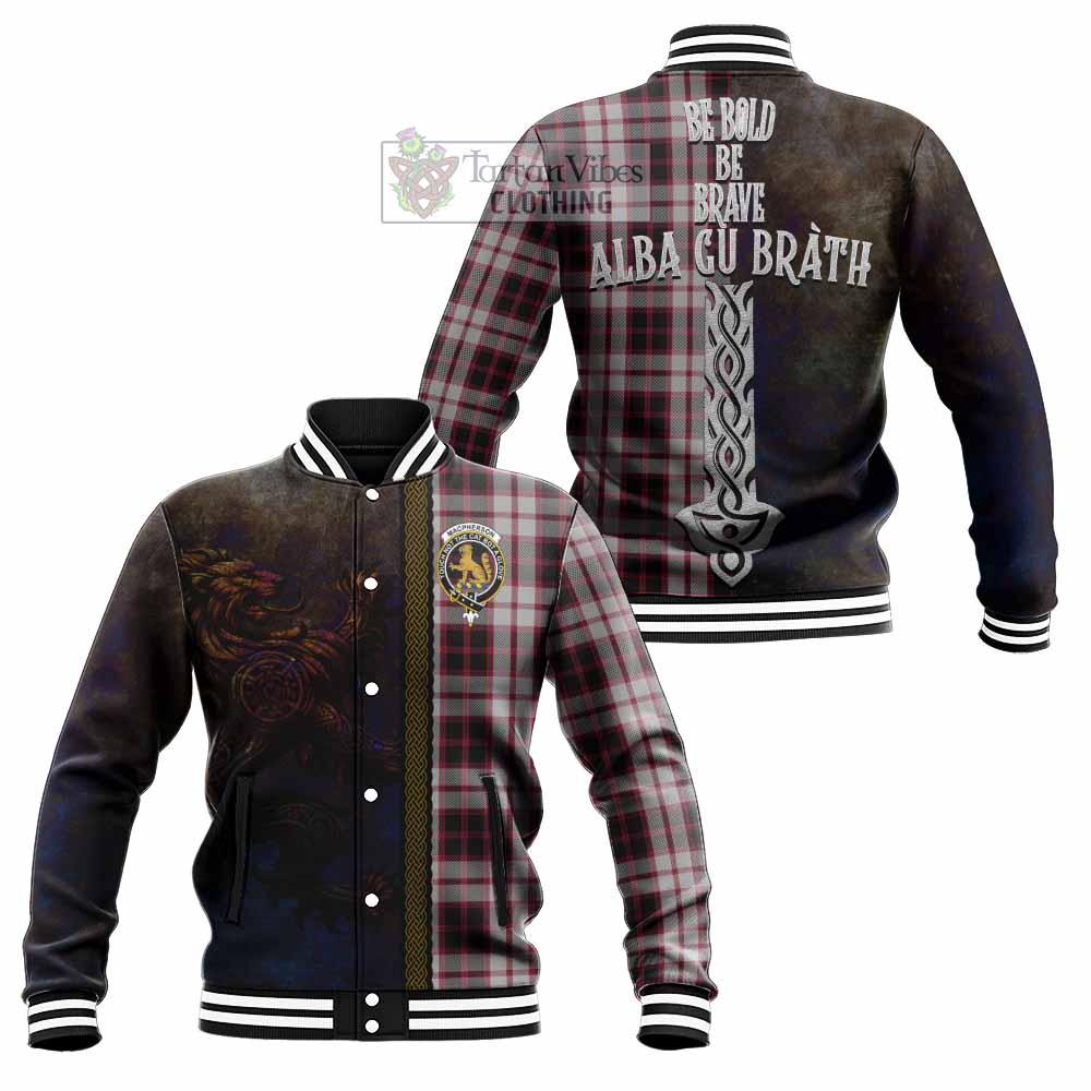 Tartan Vibes Clothing MacPherson (McPherson) Tartan Family Crest Baseball Jacket Alba Gu Brath Be Brave Lion Ancient Style