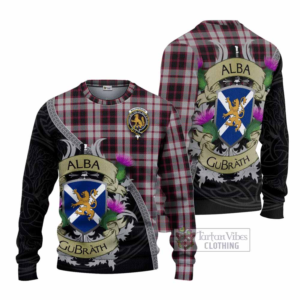 Tartan Vibes Clothing MacPherson (McPherson) Tartan Family Crest Knitted Sweater Lion Rampant Royal Thistle Shield Celtic Inspired