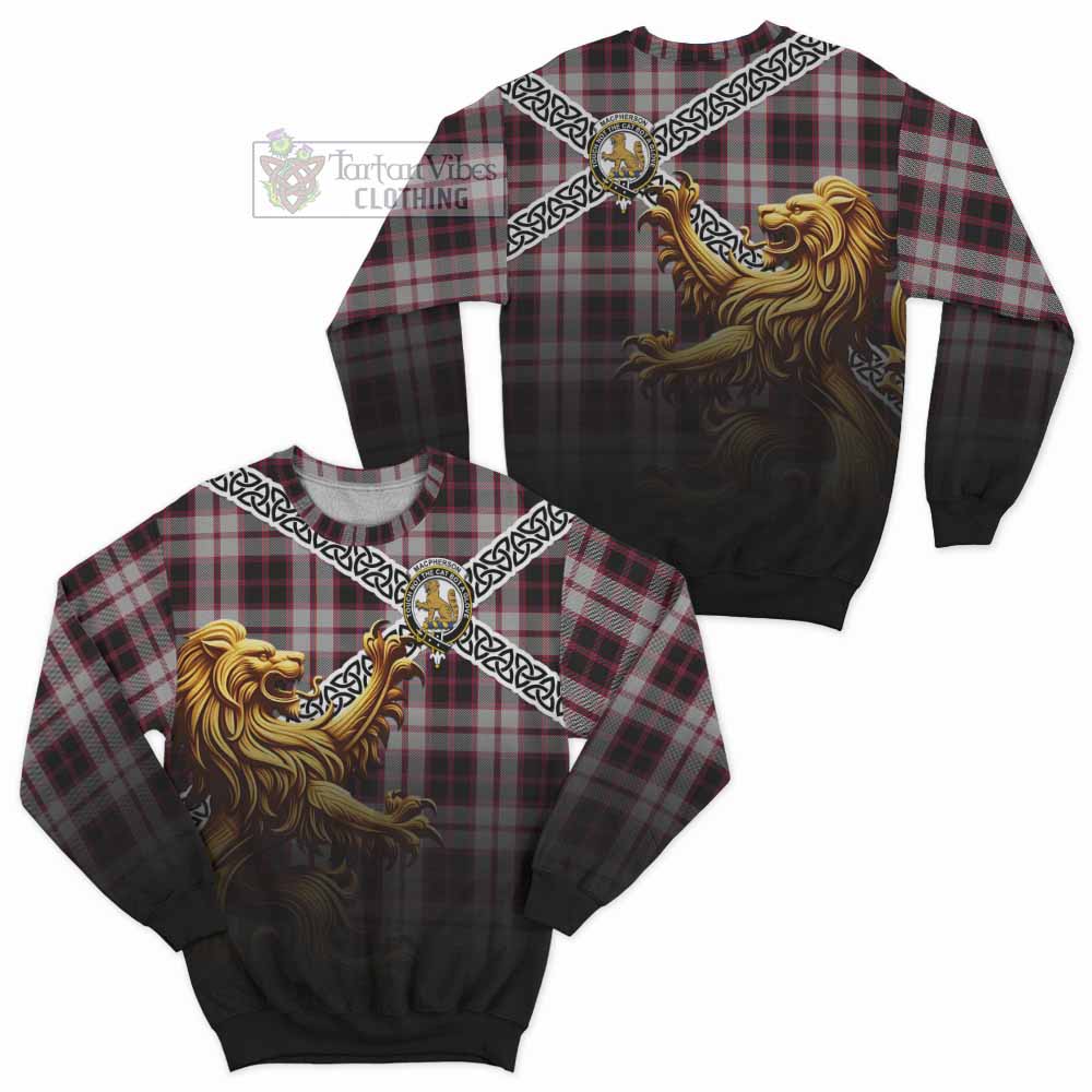 Tartan Vibes Clothing MacPherson (McPherson) Crest Tartan Sweatshirt with Golden Lion Emblem Celtic Style
