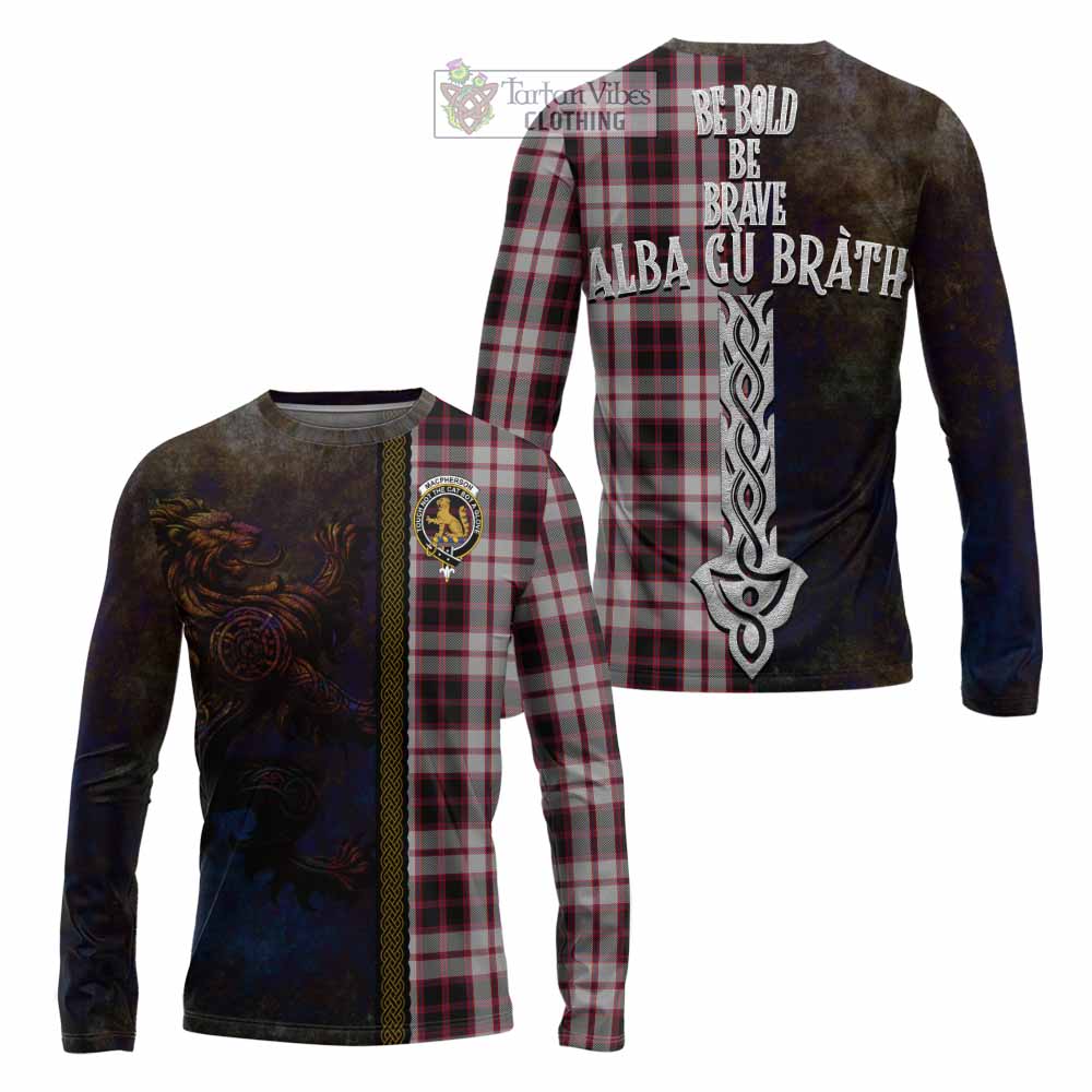 Tartan Vibes Clothing MacPherson (McPherson) Tartan Family Crest Long Sleeve T-Shirt Alba Gu Brath Be Brave Lion Ancient Style
