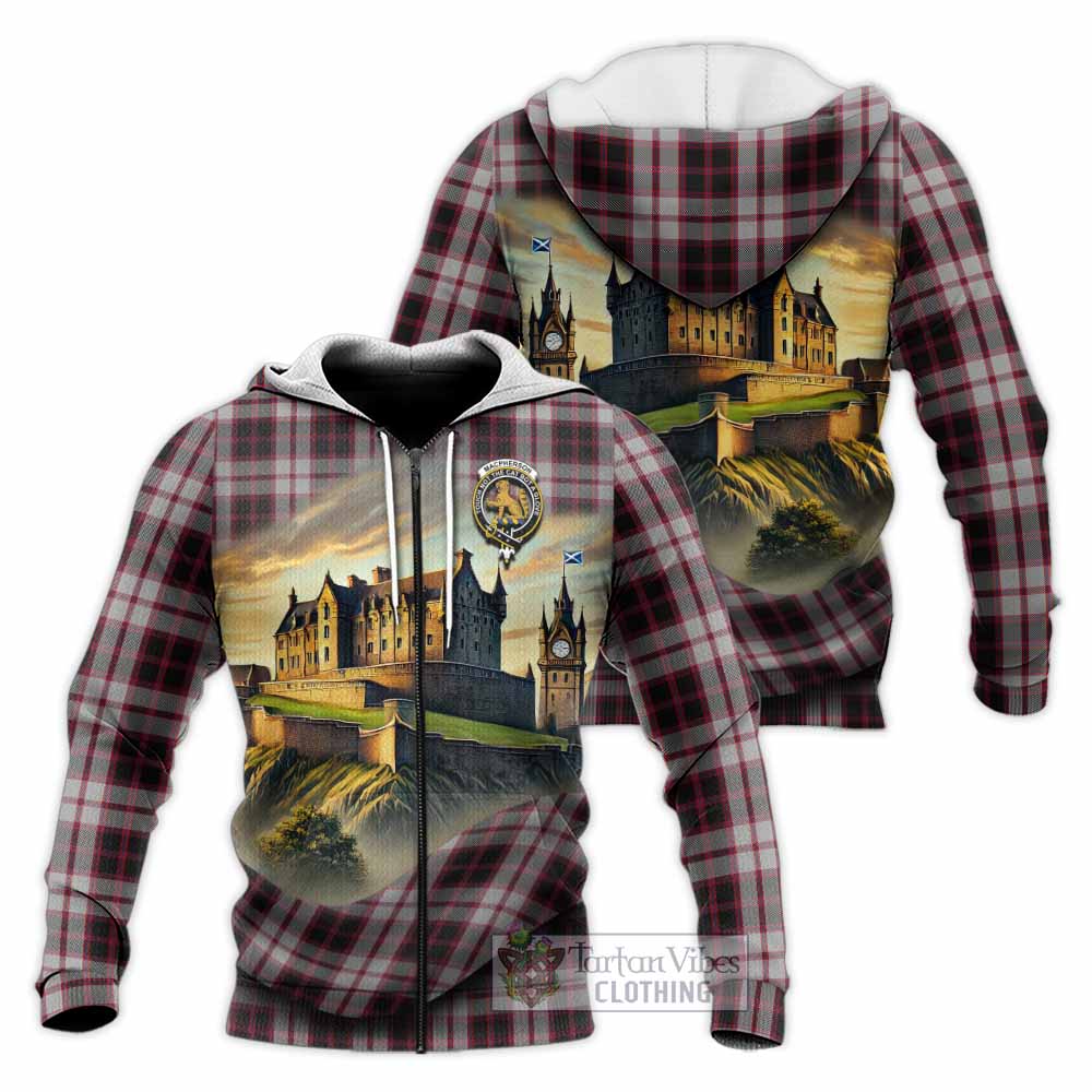 Tartan Vibes Clothing MacPherson (McPherson) Tartan Family Crest Knitted Hoodie with Scottish Ancient Castle Style