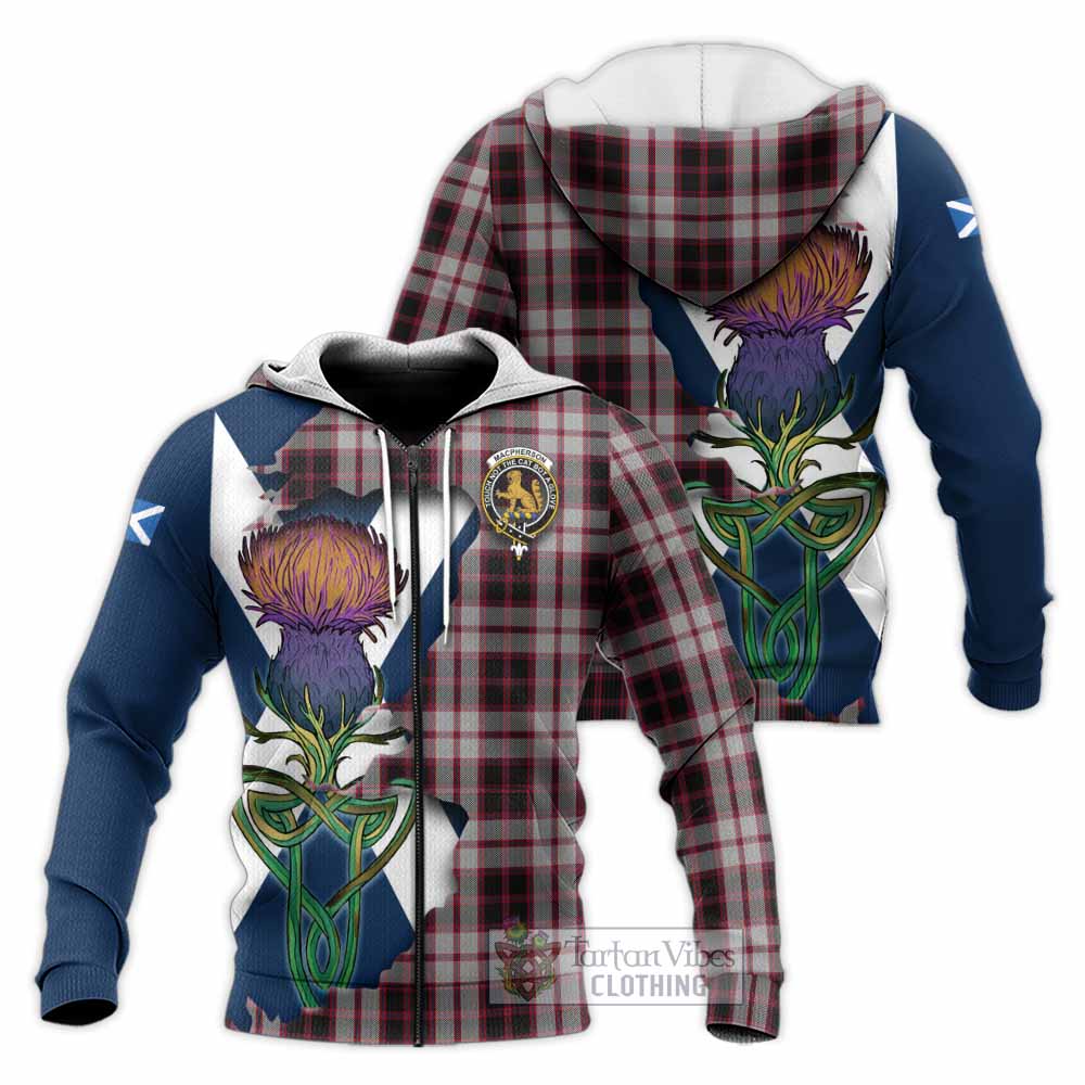 Tartan Vibes Clothing MacPherson (McPherson) Tartan Family Crest Knitted Hoodie Scottish Thistle Celtic Inspired