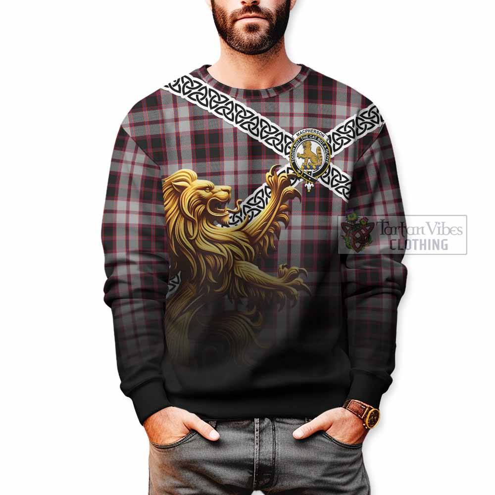 Tartan Vibes Clothing MacPherson (McPherson) Crest Tartan Sweatshirt with Golden Lion Emblem Celtic Style