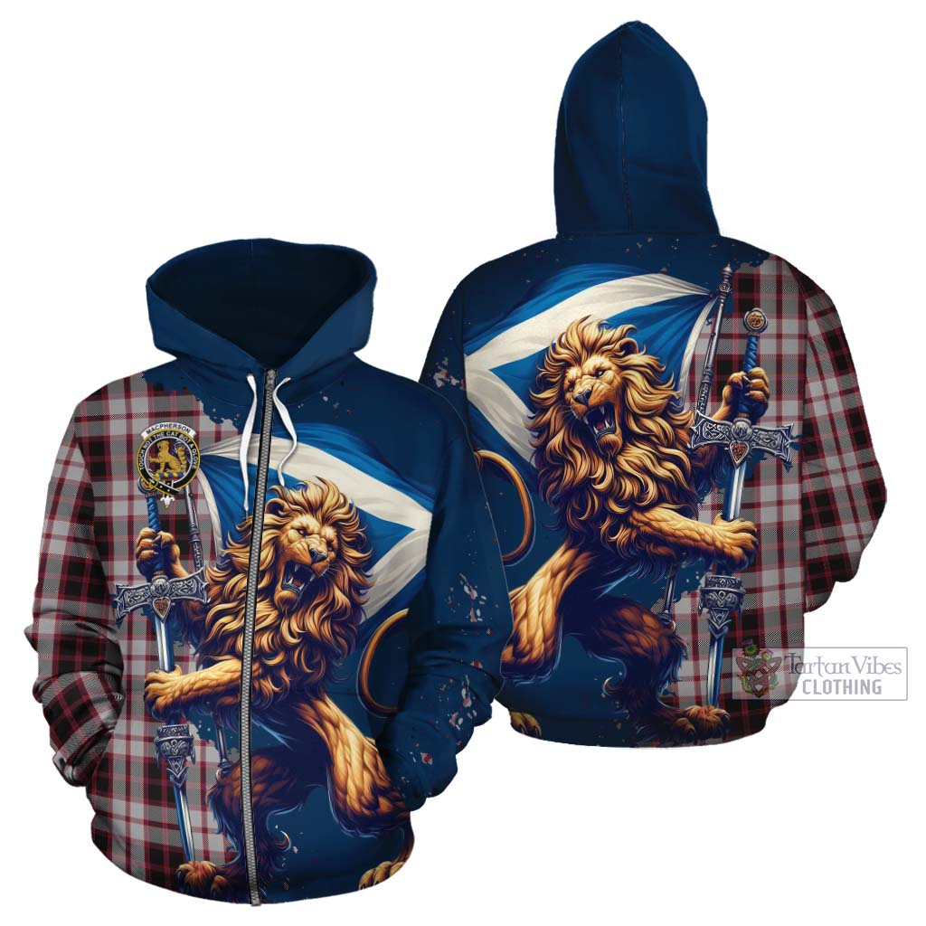 Tartan Vibes Clothing MacPherson (McPherson) Tartan Family Crest Cotton Hoodie with Scottish Majestic Lion