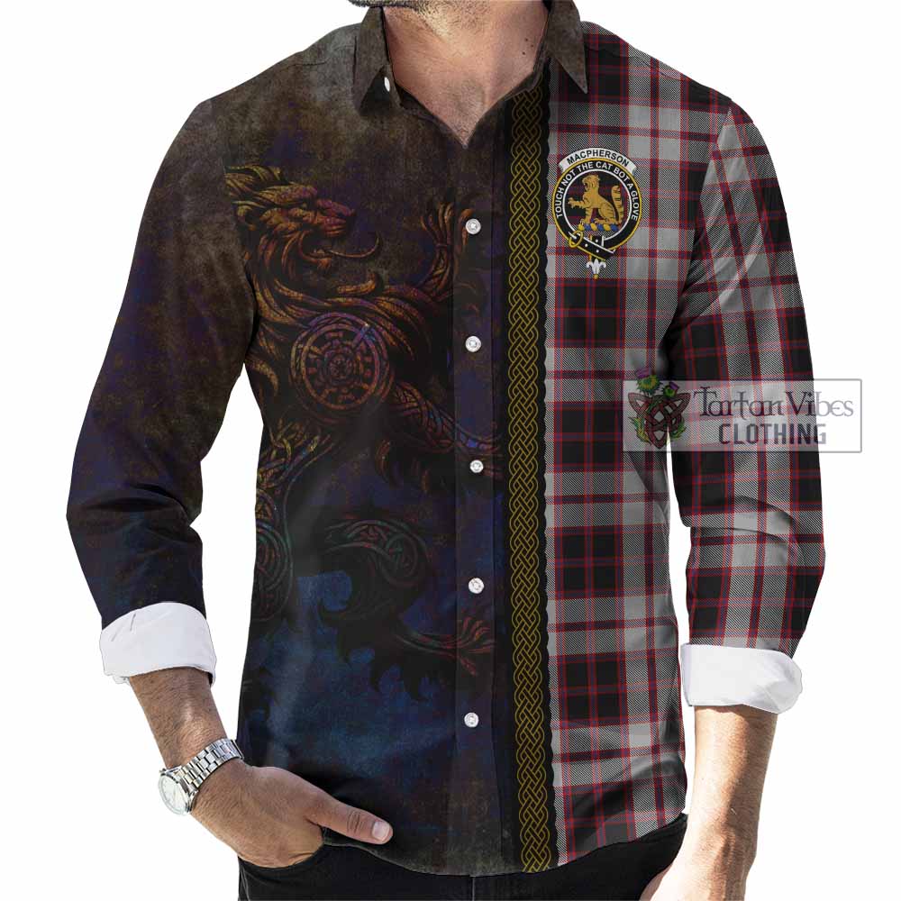 Tartan Vibes Clothing MacPherson (McPherson) Tartan Family Crest Long Sleeve Button Shirt Alba Gu Brath Be Brave Lion Ancient Style