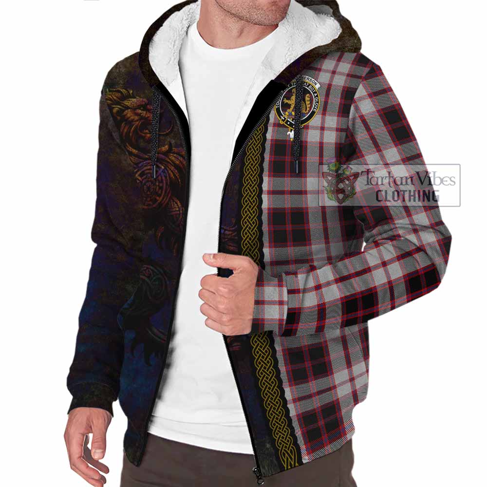 Tartan Vibes Clothing MacPherson (McPherson) Tartan Family Crest Sherpa Hoodie Alba Gu Brath Be Brave Lion Ancient Style