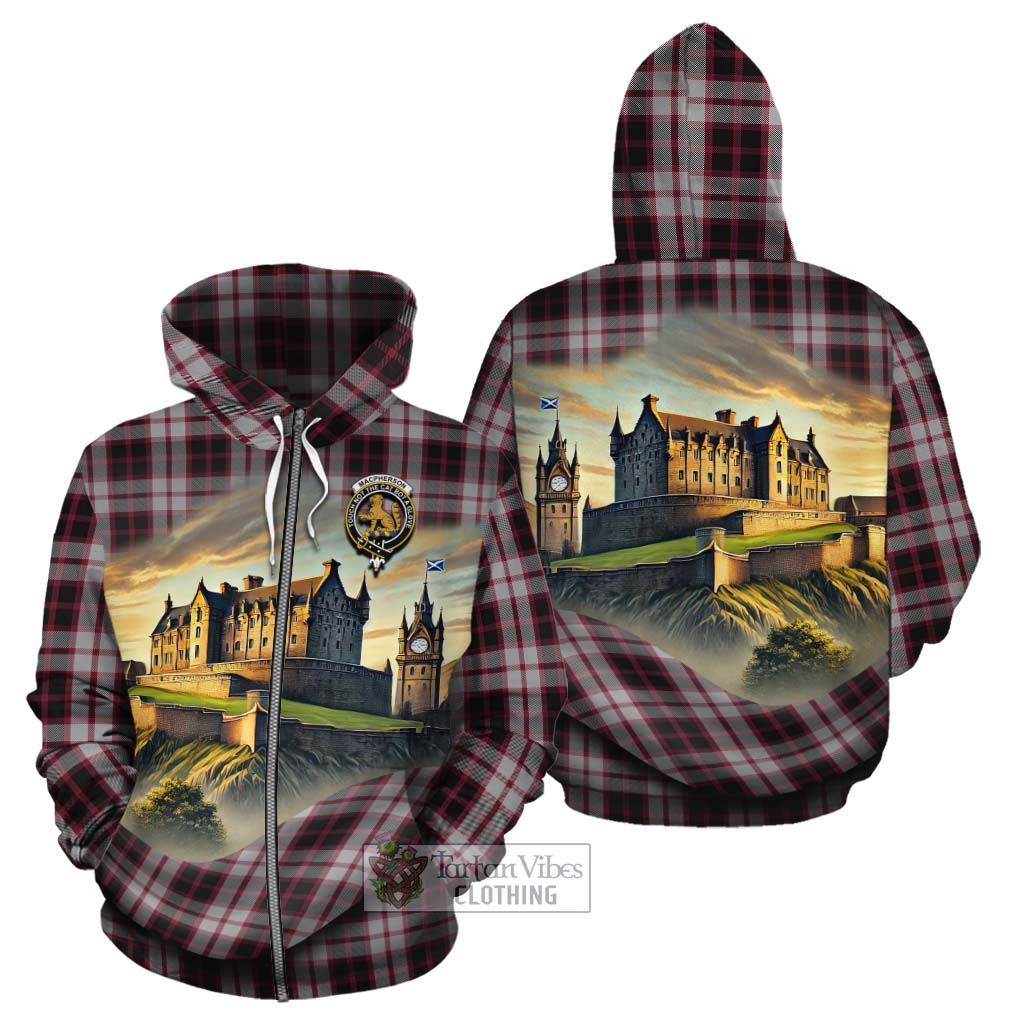 Tartan Vibes Clothing MacPherson (McPherson) Tartan Family Crest Cotton Hoodie with Scottish Ancient Castle Style