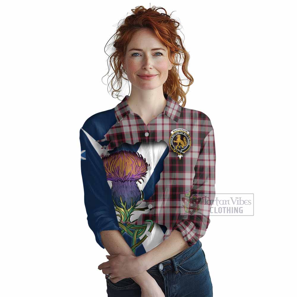 Tartan Vibes Clothing MacPherson (McPherson) Tartan Family Crest Women's Casual Shirt Scottish Thistle Celtic Inspired