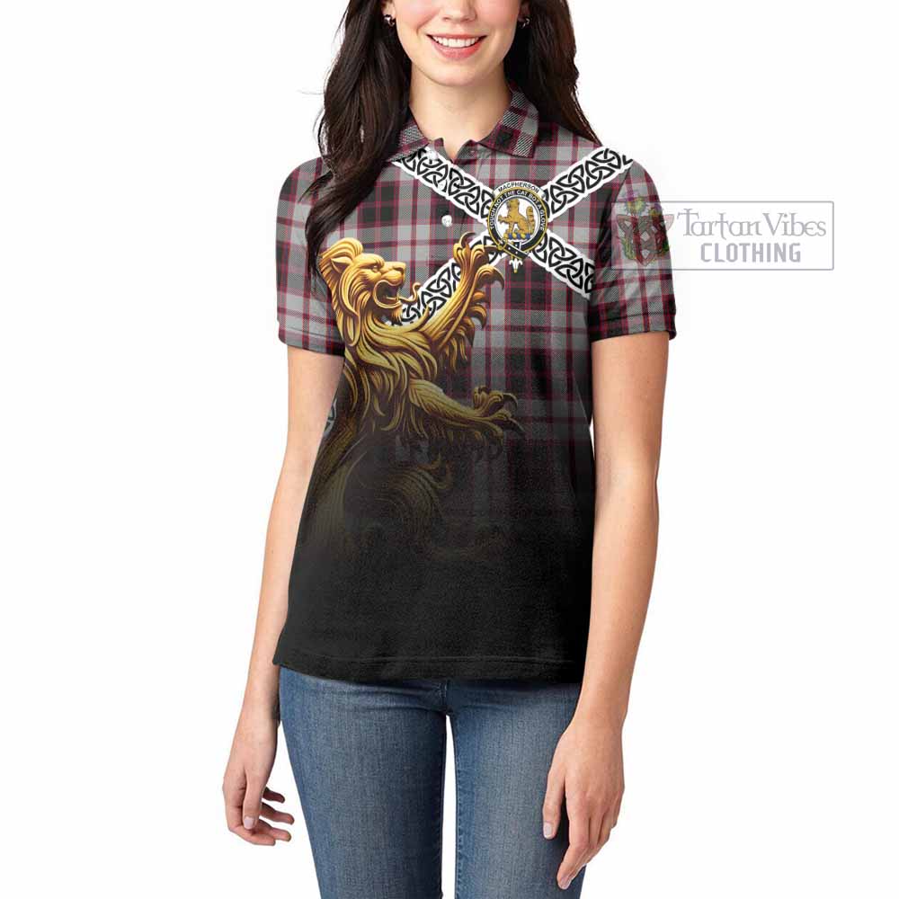 Tartan Vibes Clothing MacPherson (McPherson) Crest Tartan Women's Polo Shirt with Golden Lion Emblem Celtic Style