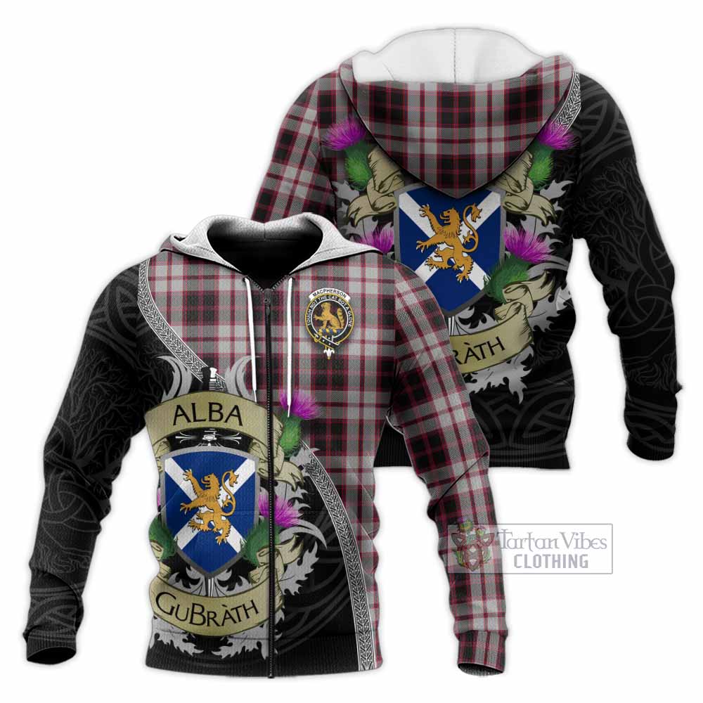 Tartan Vibes Clothing MacPherson (McPherson) Tartan Family Crest Knitted Hoodie Lion Rampant Royal Thistle Shield Celtic Inspired