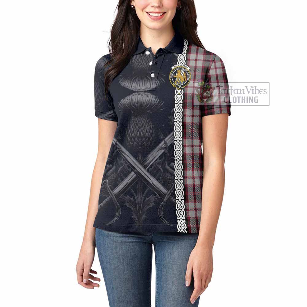 Tartan Vibes Clothing MacPherson (McPherson) Tartan Women's Polo Shirt with Family Crest Cross Sword Thistle Celtic Vibes