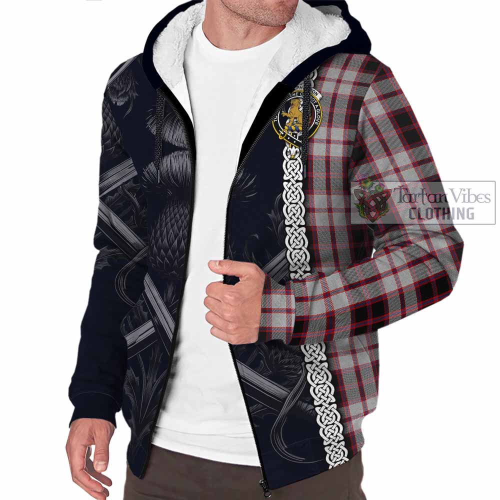 Tartan Vibes Clothing MacPherson (McPherson) Tartan Sherpa Hoodie with Family Crest Cross Sword Thistle Celtic Vibes