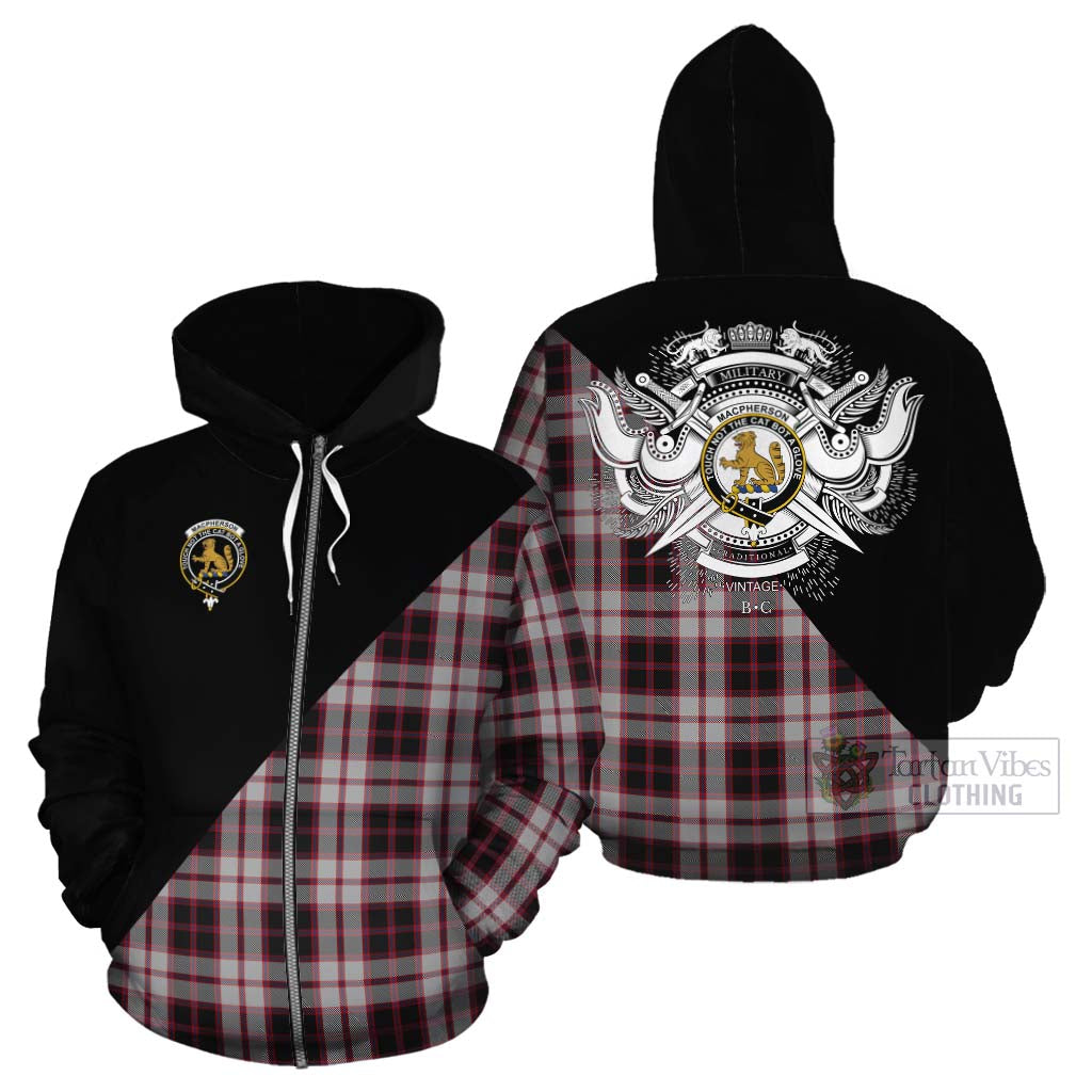 Tartan Vibes Clothing MacPherson (McPherson) Tartan Cotton Hoodie with Family Crest and Military Logo Style