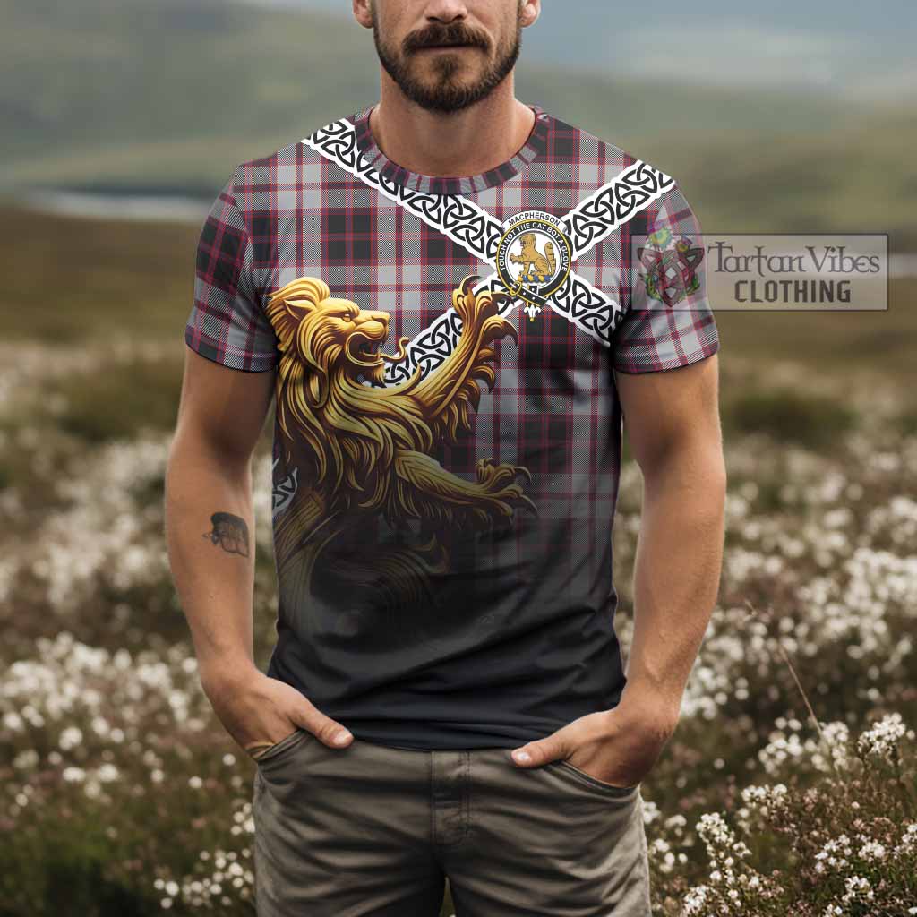 Tartan Vibes Clothing MacPherson (McPherson) Crest Tartan T-Shirt with Golden Lion Emblem Celtic Style