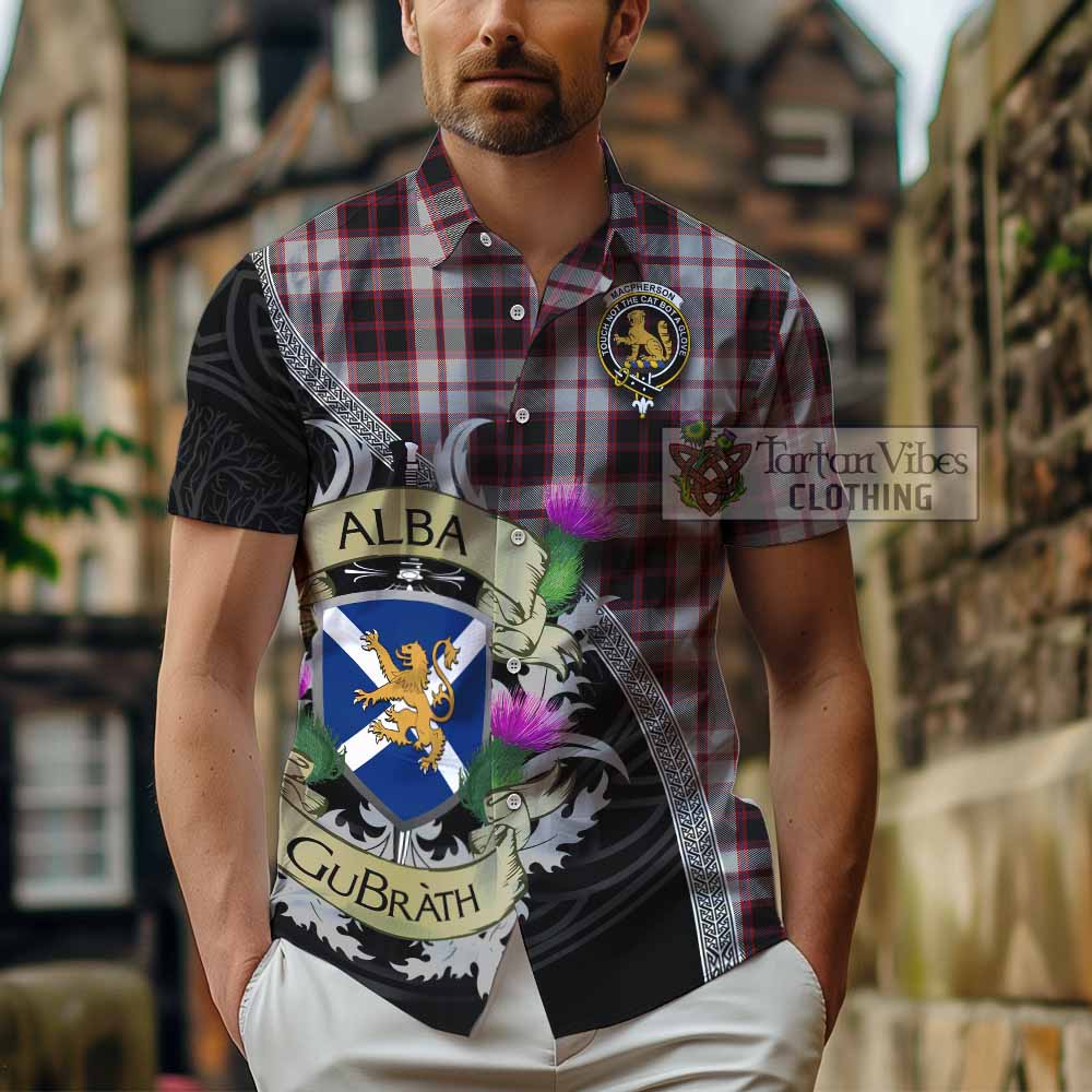 Tartan Vibes Clothing MacPherson (McPherson) Tartan Family Crest Short Sleeve Button Shirt Lion Rampant Royal Thistle Shield Celtic Inspired