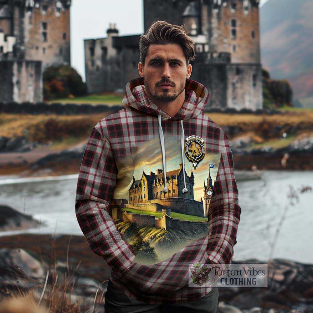 Tartan Vibes Clothing MacPherson (McPherson) Tartan Family Crest Cotton Hoodie with Scottish Ancient Castle Style