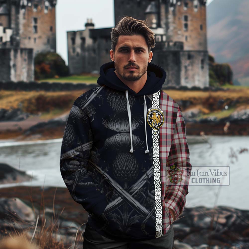 Tartan Vibes Clothing MacPherson (McPherson) Tartan Cotton Hoodie with Family Crest Cross Sword Thistle Celtic Vibes