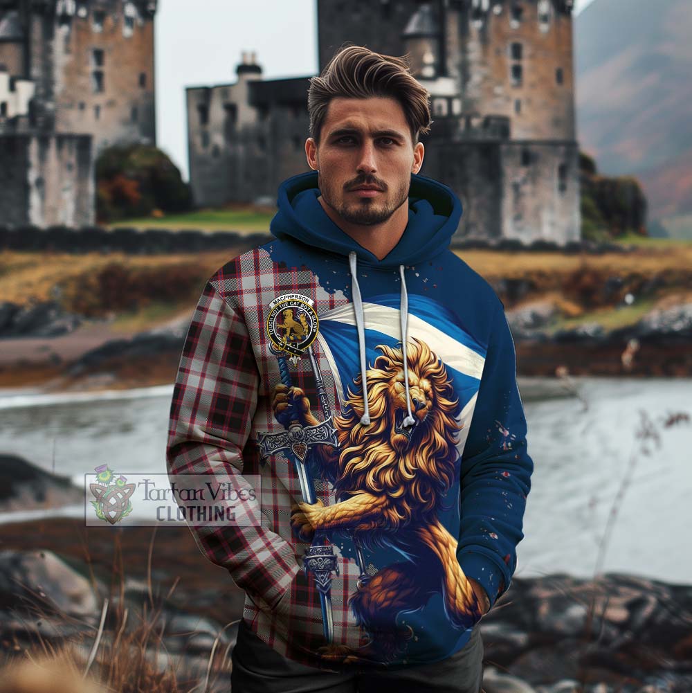 Tartan Vibes Clothing MacPherson (McPherson) Tartan Family Crest Cotton Hoodie with Scottish Majestic Lion