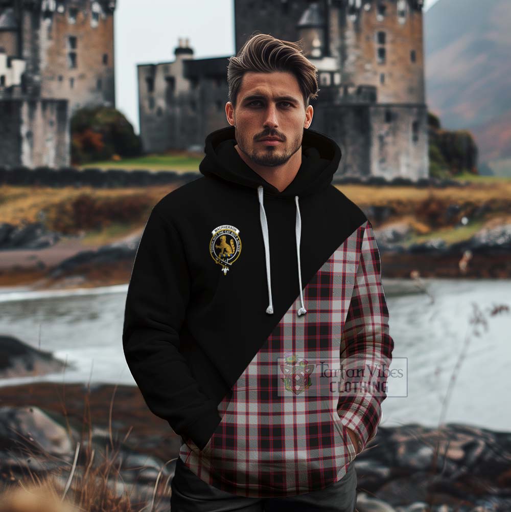 Tartan Vibes Clothing MacPherson (McPherson) Tartan Cotton Hoodie with Family Crest and Military Logo Style