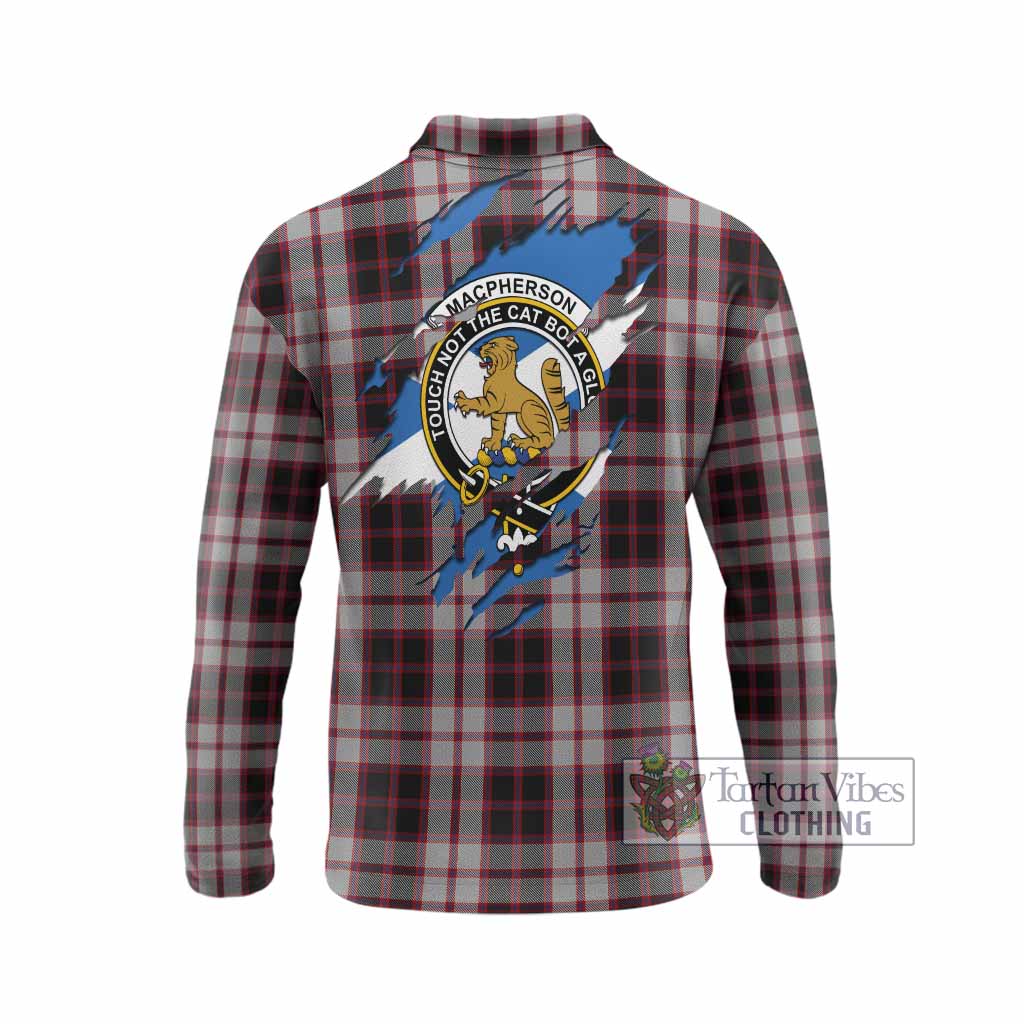 MacPherson (McPherson) Clan Crest In Me Tartan Long Sleeve Polo Shirt Scotland Flag Style