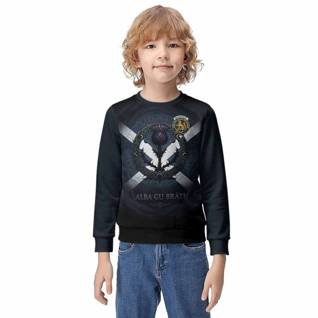 MacPherson (McPherson) Clan Crest Kid Knitted Sweatshirt with Celtic Knot Thistle and Saltire