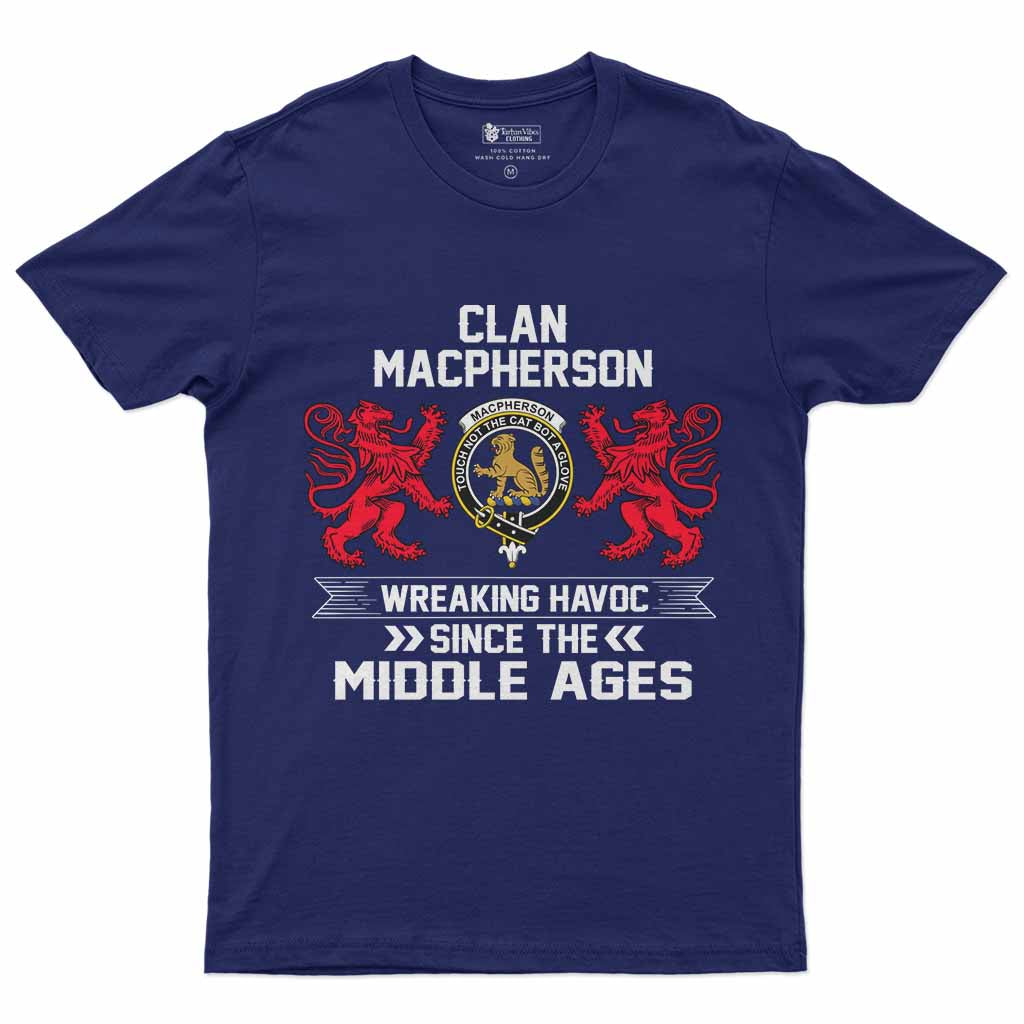 MacPherson (McPherson) Clan Crest Men's T-Shirt Wreaking Havoc Navy - Tartan Vibes Clothing