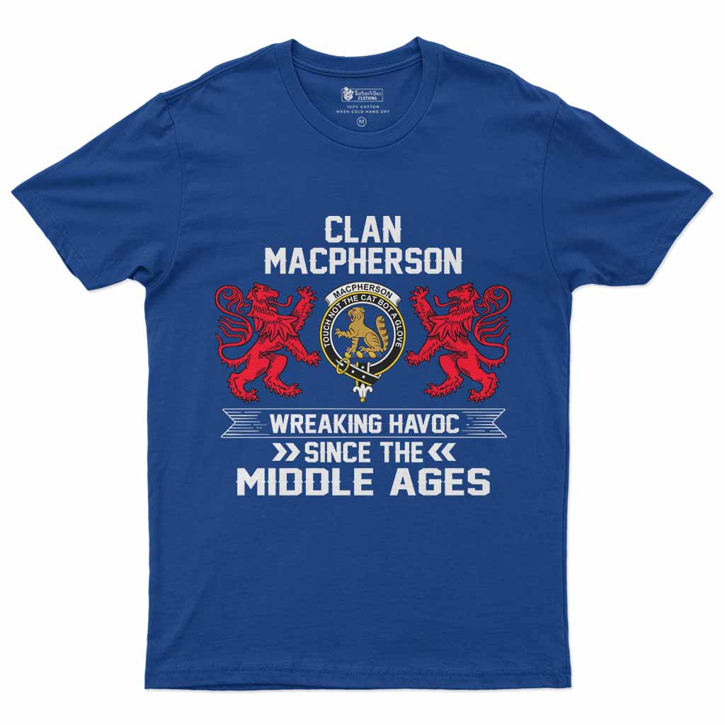 MacPherson (McPherson) Clan Crest Men's T-Shirt Wreaking Havoc Royal Blue - Tartan Vibes Clothing