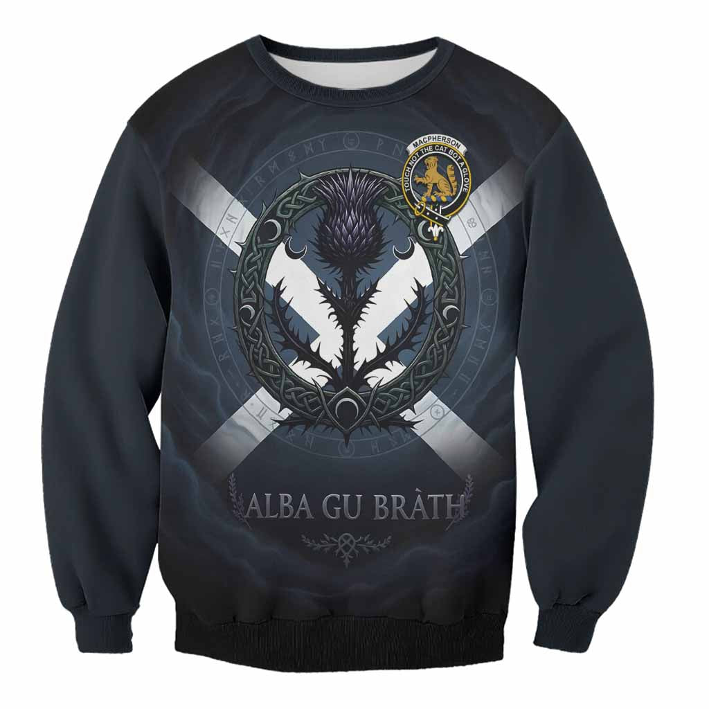 MacPherson (McPherson) Clan Crest Sweatshirt with Celtic Knot Thistle and Saltire