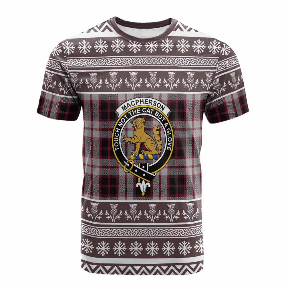MacPherson (McPherson) Clan Tartan Christmas Cotton T-shirt with Family Crest - Tartan Vibes Clothing