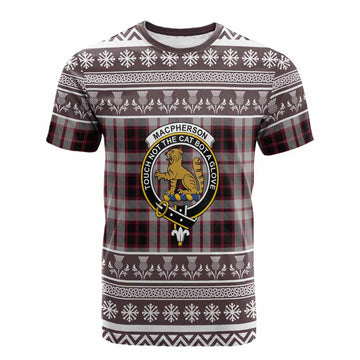 MacPherson (McPherson) Clan Tartan Christmas Cotton T-shirt with Family Crest