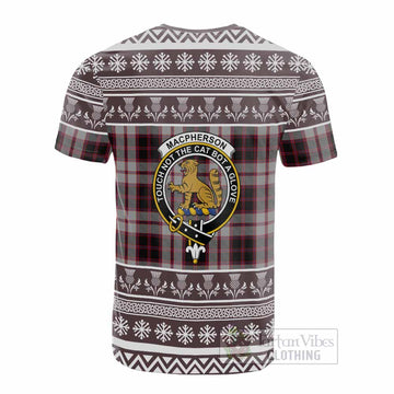 MacPherson (McPherson) Clan Tartan Christmas Cotton T-shirt with Family Crest