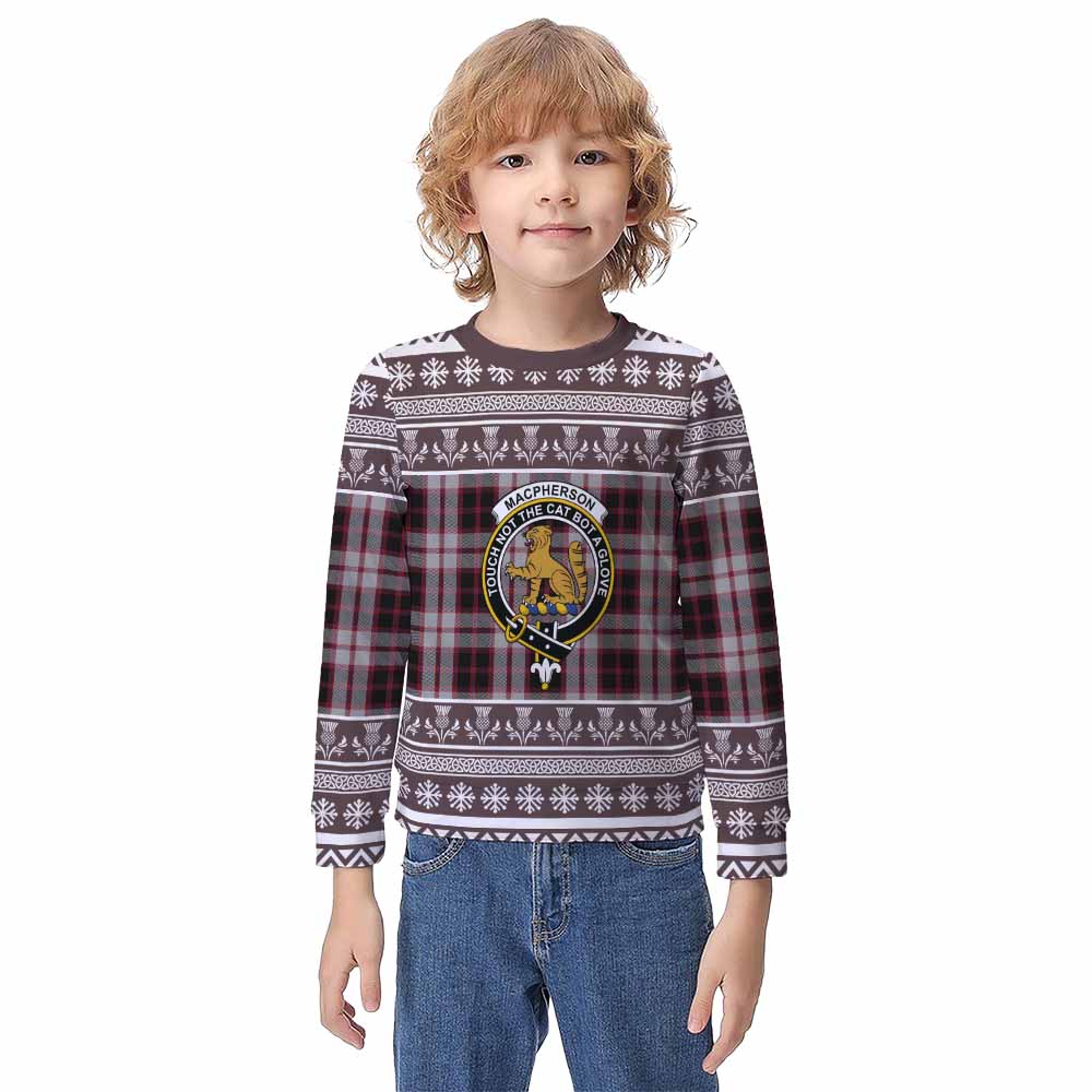 MacPherson (McPherson) Clan Tartan Christmas Kid Ugly Sweatshirt with Family Crest - Tartan Vibes Clothing