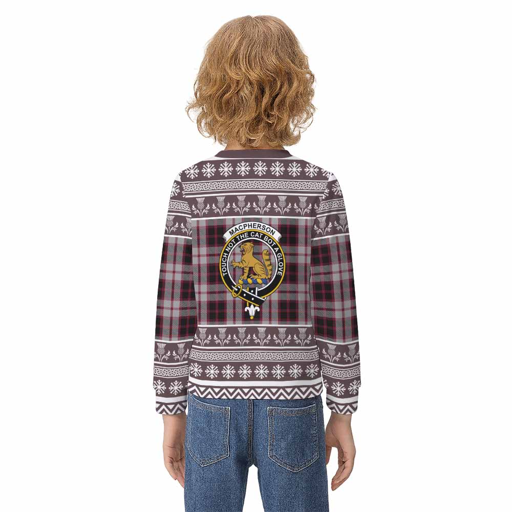 MacPherson (McPherson) Clan Tartan Christmas Kid Ugly Sweatshirt with Family Crest - Tartan Vibes Clothing