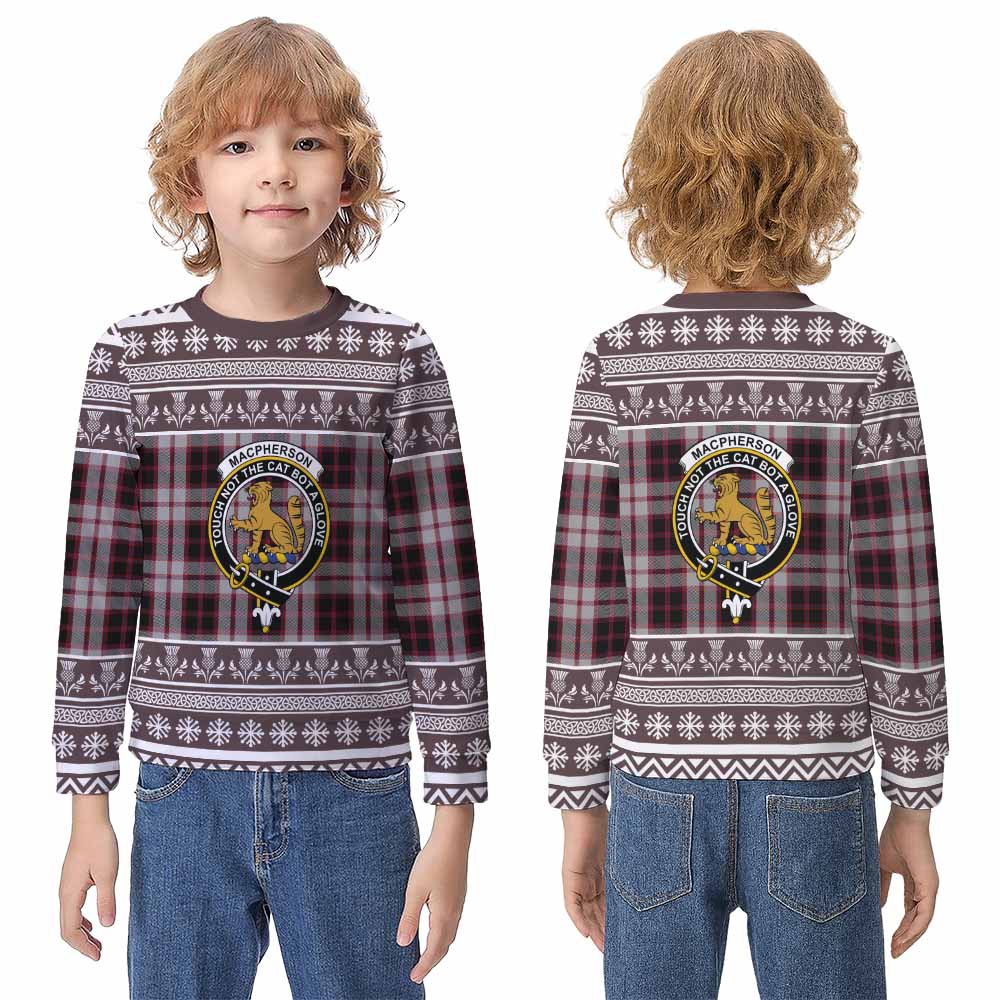 MacPherson (McPherson) Clan Tartan Christmas Kid Ugly Sweatshirt with Family Crest - Tartan Vibes Clothing