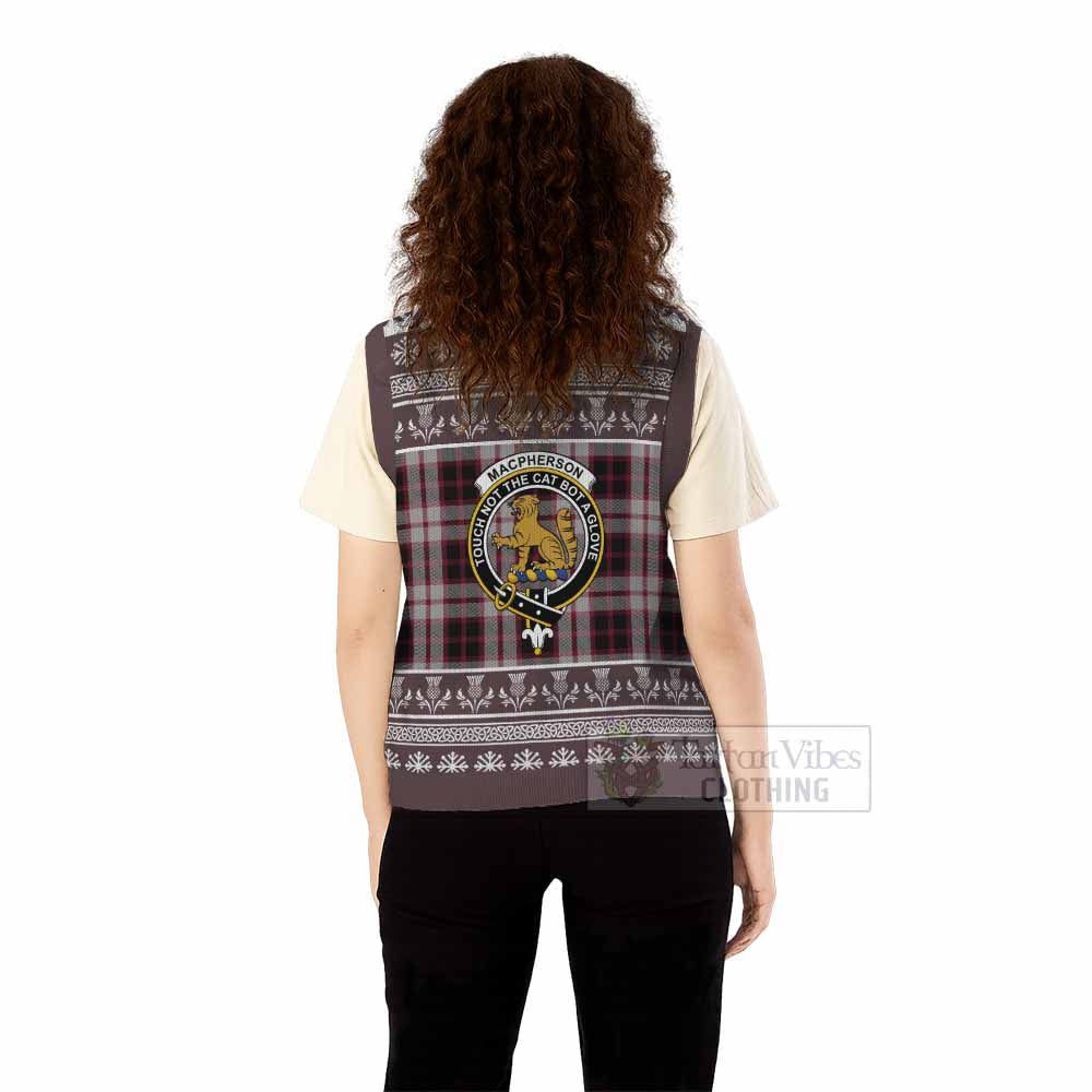 MacPherson (McPherson) Clan Tartan Christmas Knitted V-Neck Vest with Family Crest - Tartan Vibes Clothing