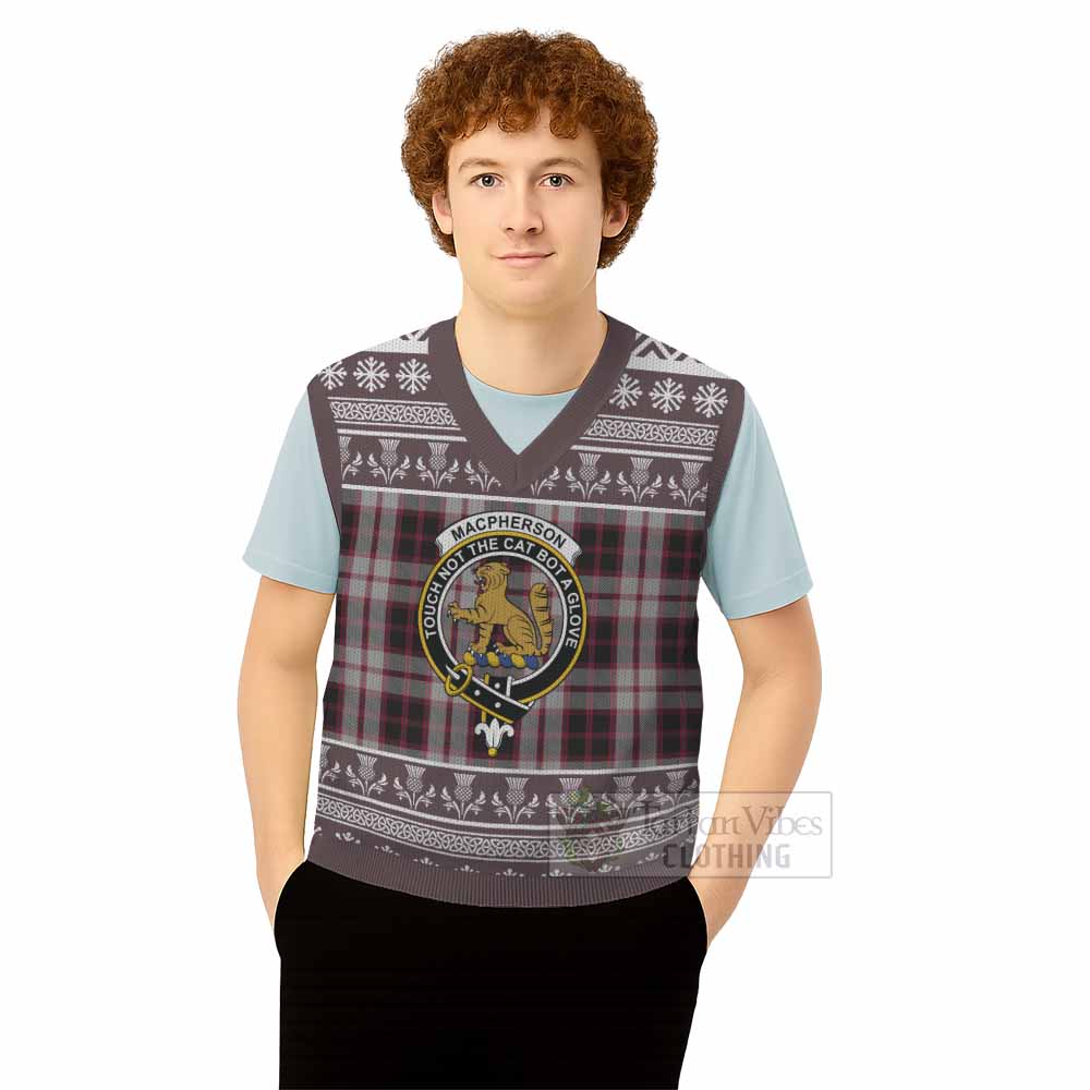 MacPherson (McPherson) Clan Tartan Christmas Knitted V-Neck Vest with Family Crest - Tartan Vibes Clothing