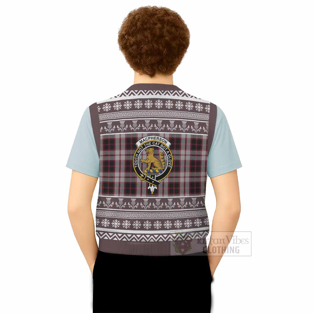 MacPherson (McPherson) Clan Tartan Christmas Knitted V-Neck Vest with Family Crest - Tartan Vibes Clothing