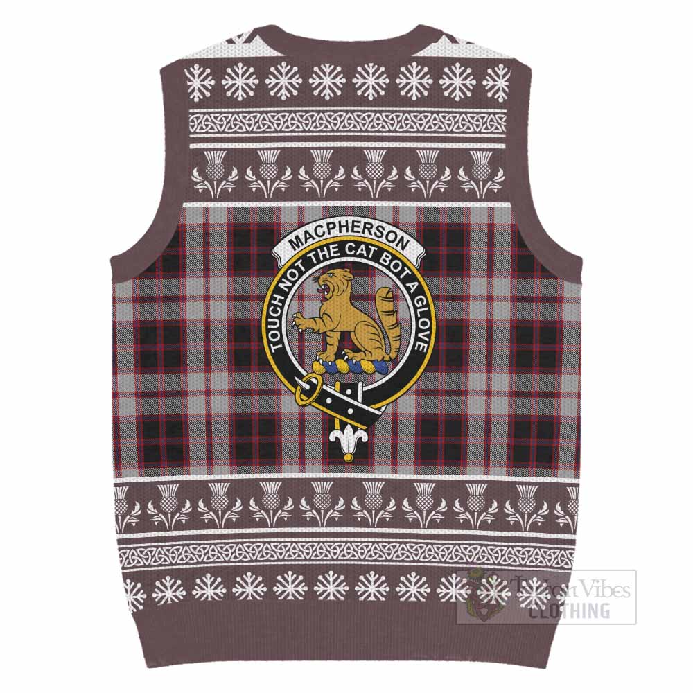 MacPherson (McPherson) Clan Tartan Christmas Knitted V-Neck Vest with Family Crest - Tartan Vibes Clothing