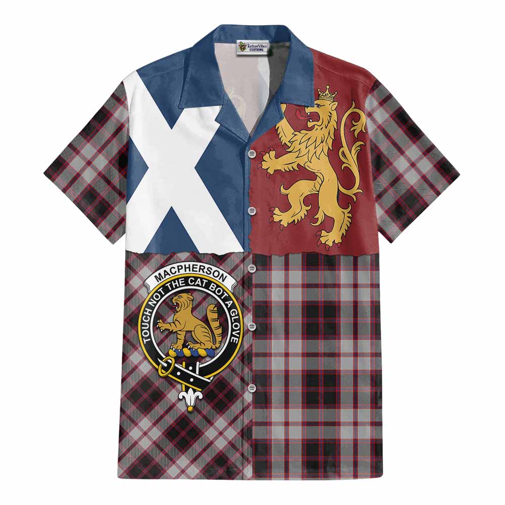 MacPherson (McPherson) Crest Tartan Cotton Hawaiian Shirt with Lion Rampant Saltire Style - Tartan Vibes Clothing