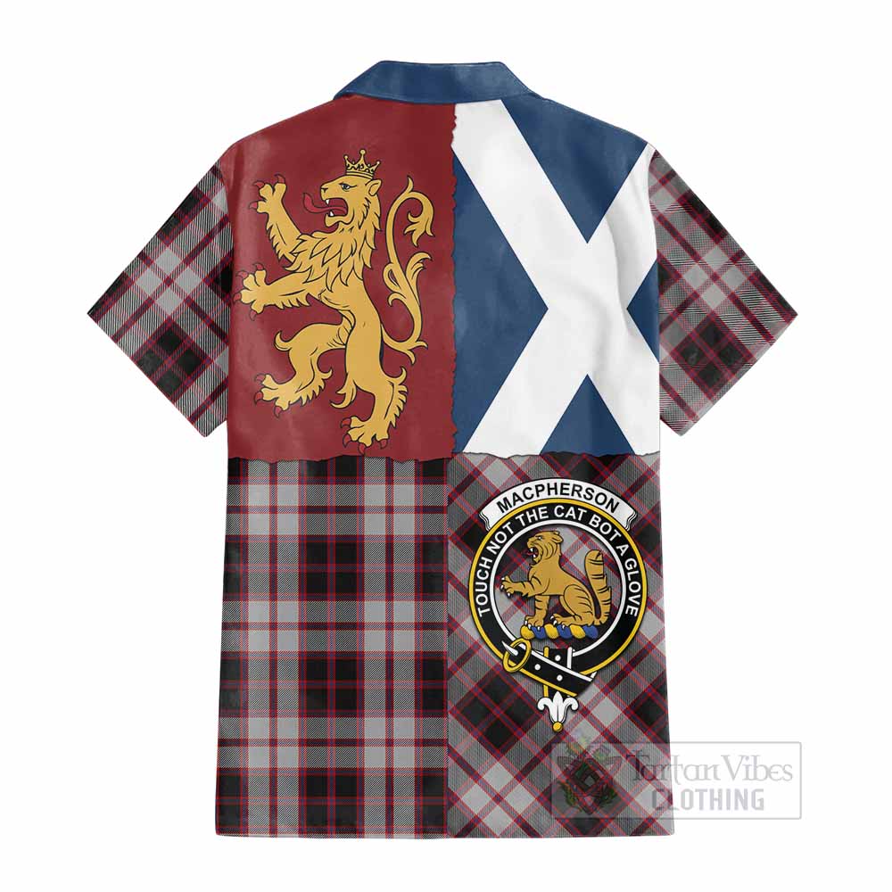 MacPherson (McPherson) Crest Tartan Cotton Hawaiian Shirt with Lion Rampant Saltire Style - Tartan Vibes Clothing