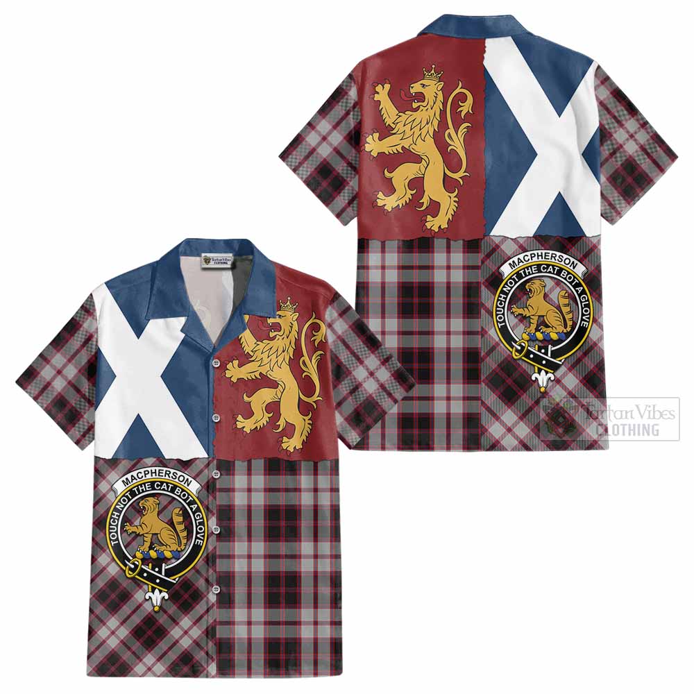 MacPherson (McPherson) Crest Tartan Cotton Hawaiian Shirt with Lion Rampant Saltire Style - Tartan Vibes Clothing