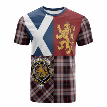 MacPherson (McPherson) Crest Tartan Cotton T-shirt with Lion Rampant Saltire Style