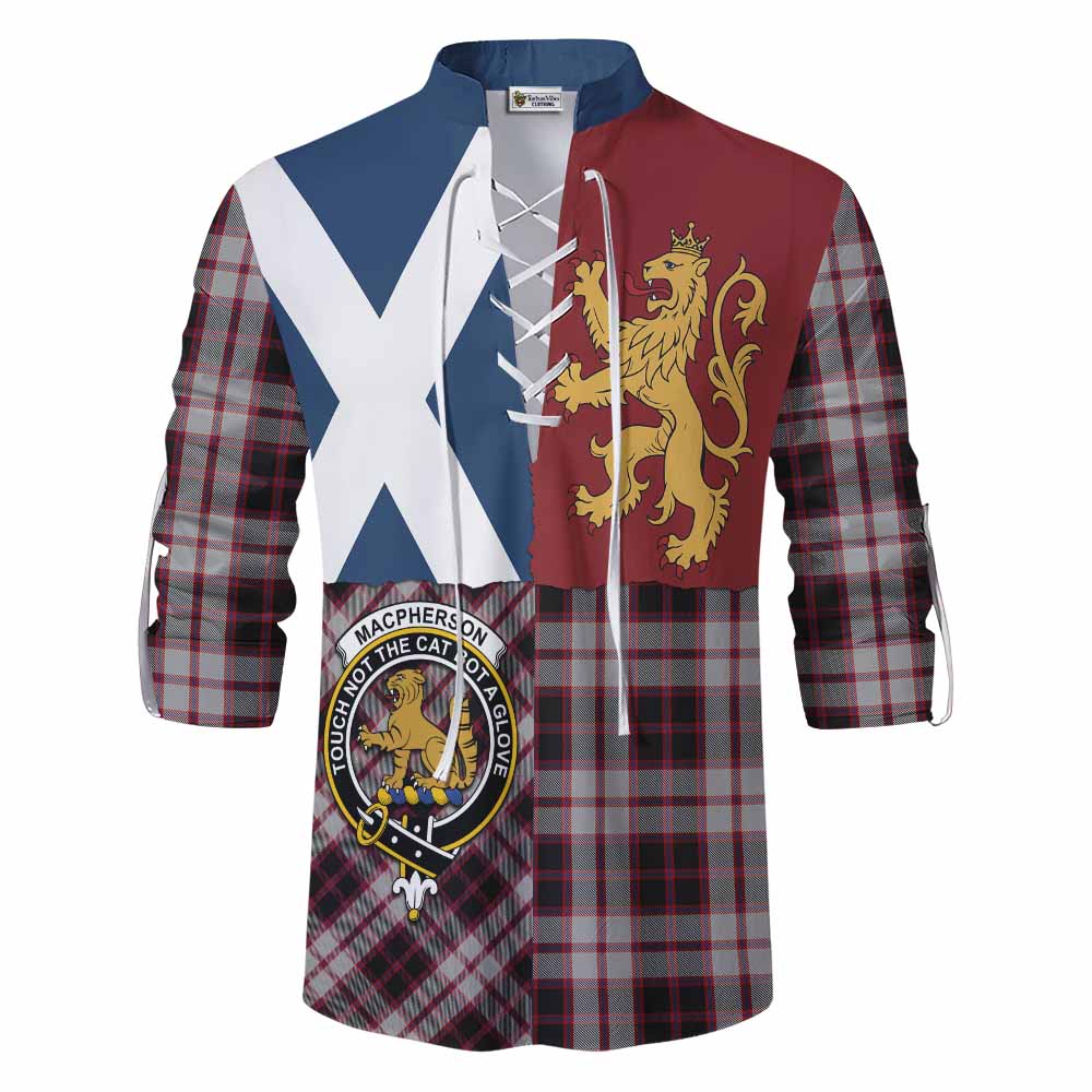 MacPherson (McPherson) Crest Tartan Ghillie Shirt with Lion Rampant Saltire Style - Tartan Vibes Clothing