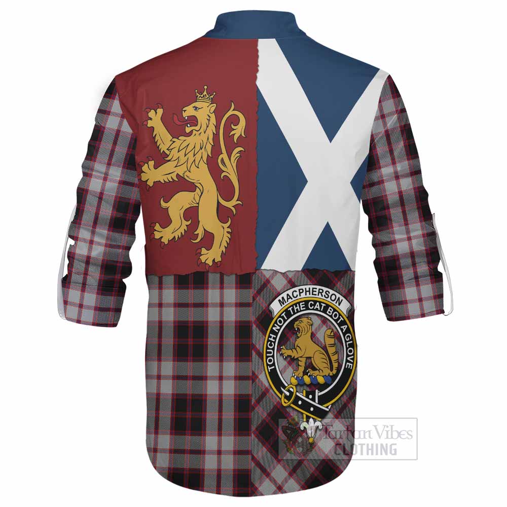 MacPherson (McPherson) Crest Tartan Ghillie Shirt with Lion Rampant Saltire Style - Tartan Vibes Clothing