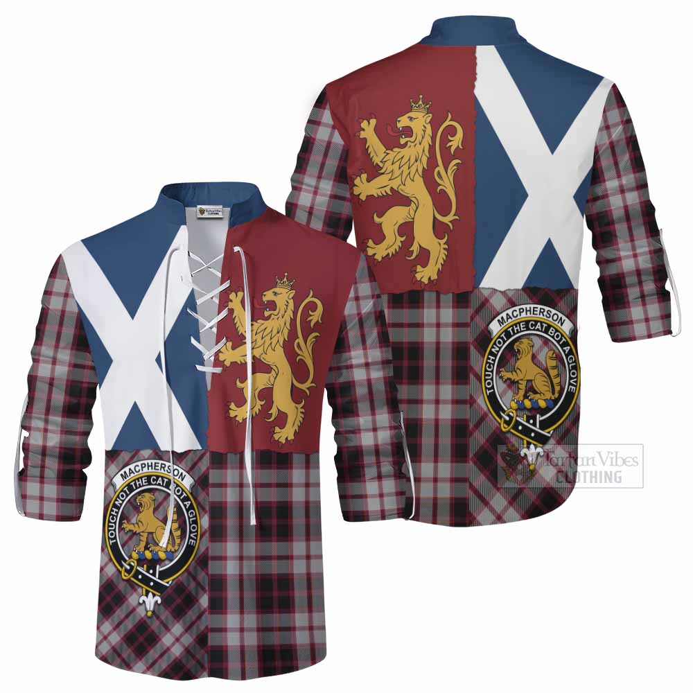 MacPherson (McPherson) Crest Tartan Ghillie Shirt with Lion Rampant Saltire Style - Tartan Vibes Clothing